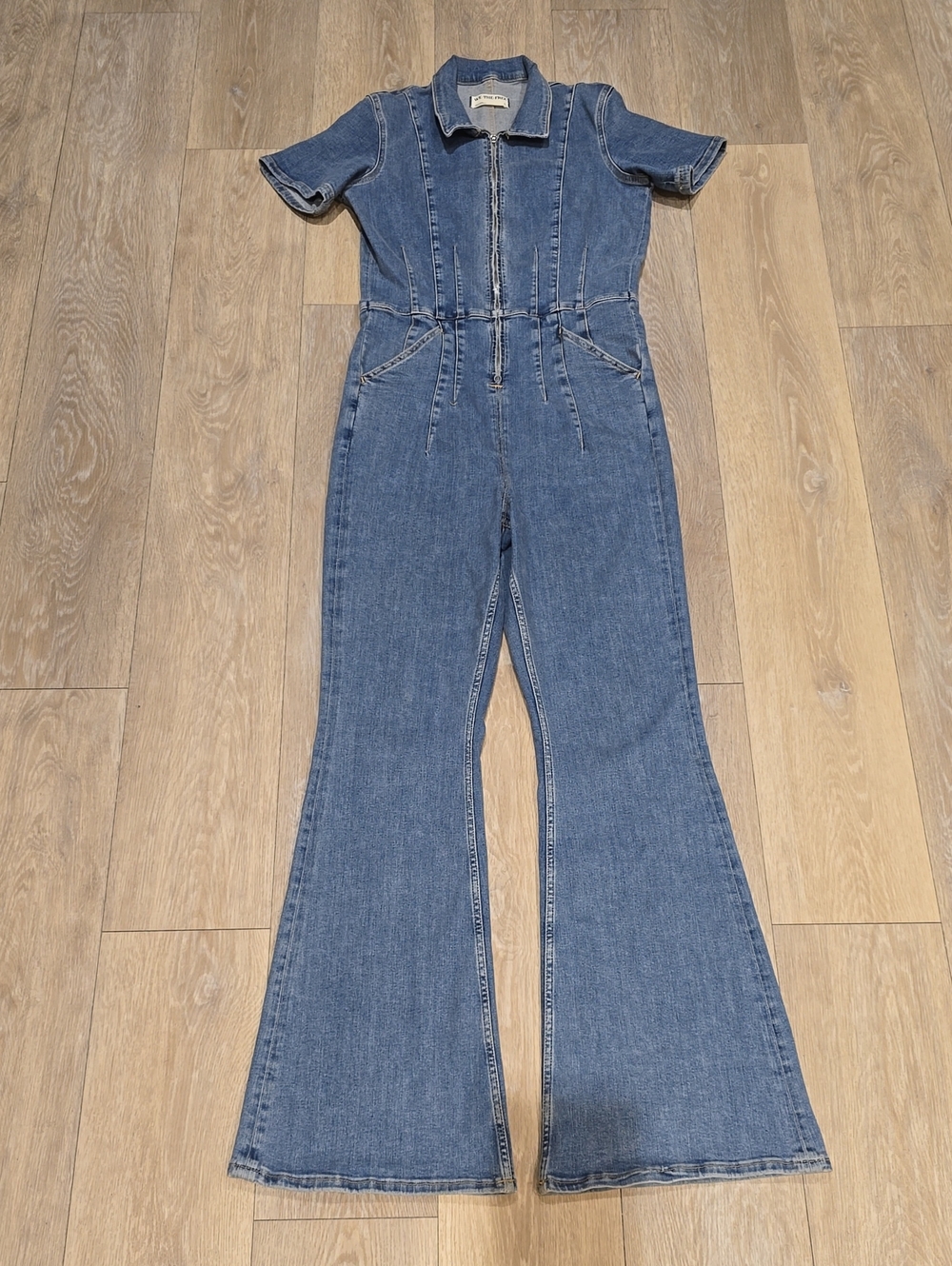 Free People We The Free Jayde Flare Denim Jumpsuit in Sunburst Blue